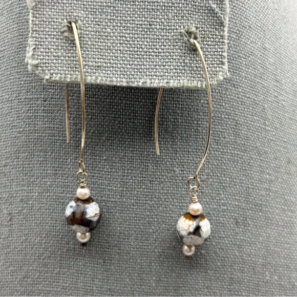 Sterling Silver 925 Dangle Earrings with Brown Wedding Cake Style Beads - Picture 1 of 10